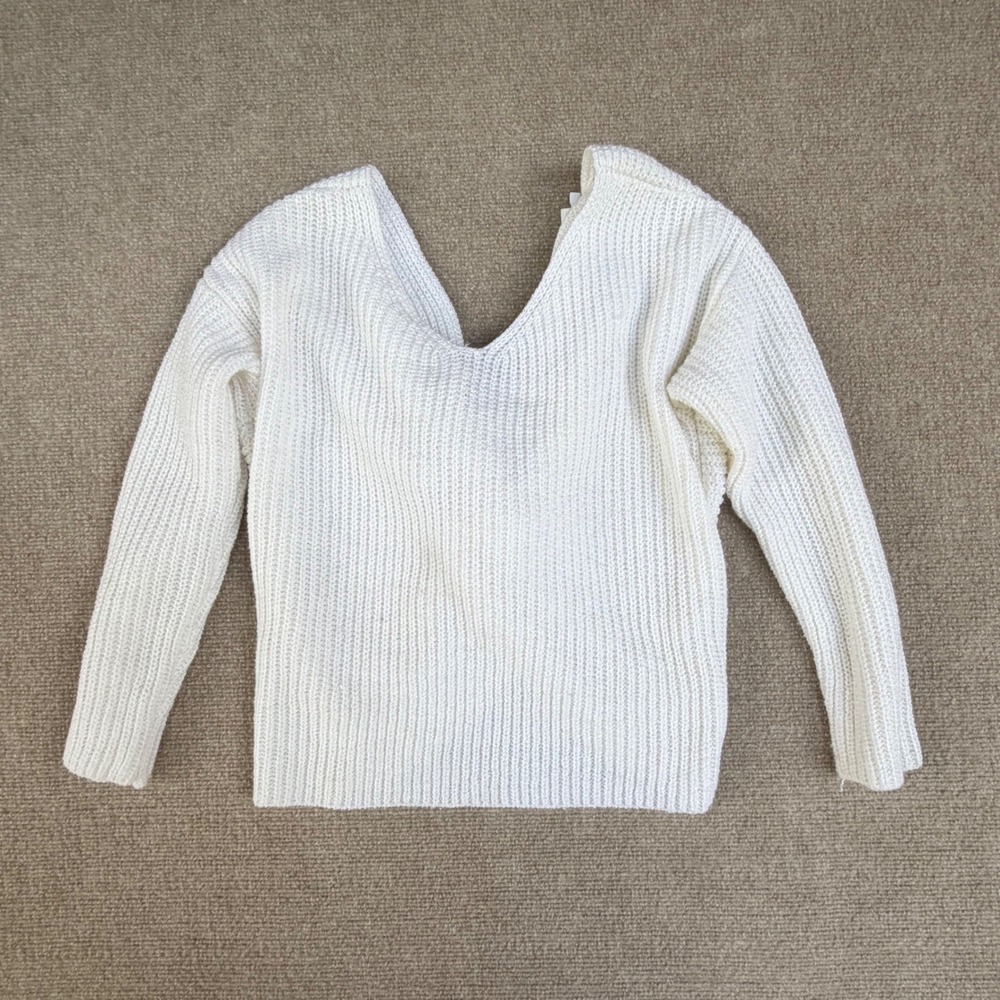 ASTR The Label Cream White‎ Twist Back Ribbed Knit Sweater Reversible XS